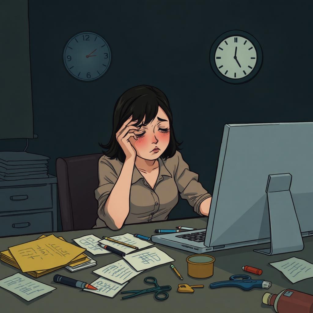 Cô giáo mệt mỏi soạn giáo án lúc nửa đêm
